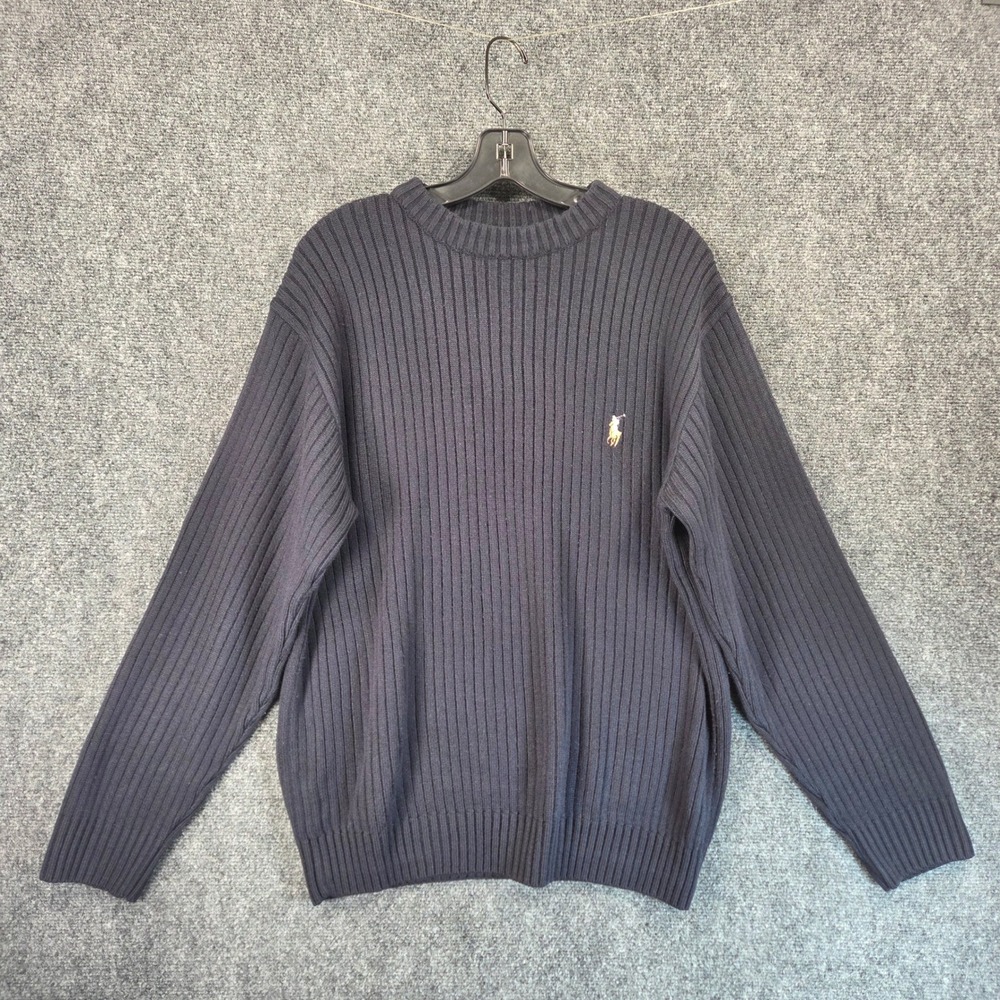 Vintage Polo Sport‎ Ralph Lauren Ribbed Crewneck Pullover Sweater XL Navy Cotton - Picture 5 of 12